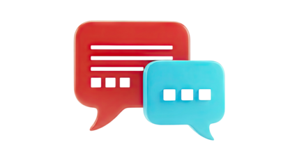 3D Red and Blue Speech Bubbles with Text Indicators