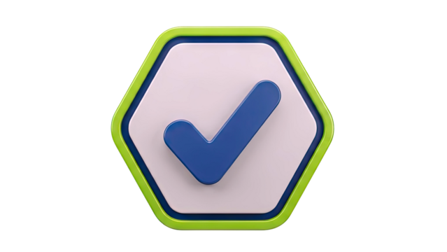 3D Checkmark Icon in Hexagonal Frame - Powered by Adobe