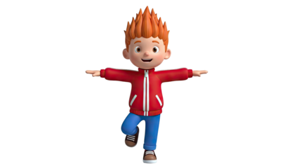3D Animated Boy Balancing on One Foot