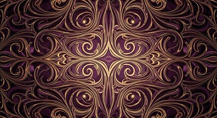 Detailed swirling patterns, seamless vintage vector maroon and gold background