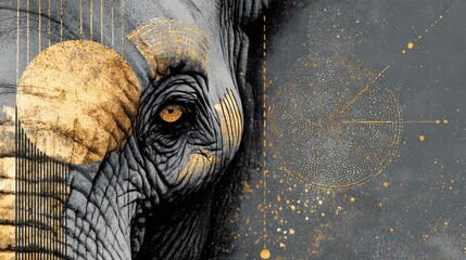 Abstract Elephant Head with Golden Circle and Cosmic Texture