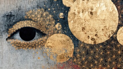 Abstract Eye Surrounded by Golden Circles and Textures