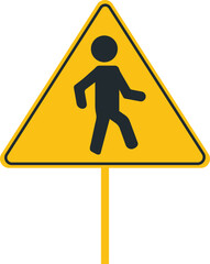 Yellow Triangular Warning Sign for Pedestrians Crossing with Walking Person Silhouette for Road Safety