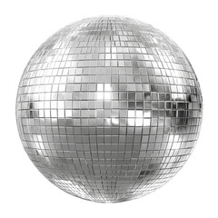 Silver Disco Ball Isolated on Transparent Background, Shiny Mirror Ball for Party and Nightclub
