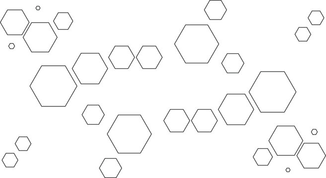 Scattered Hexagon Outline Pattern on White Background, Minimalist Geometric Design for Science, Technology, and Architecture Concepts