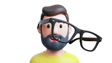 3D Cartoon Man with Beard and Glasses