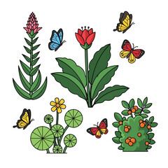 Colorful Butterflies and Flowers Illustration.