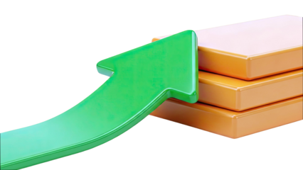 Green arrow pointing up over orange stacked blocks