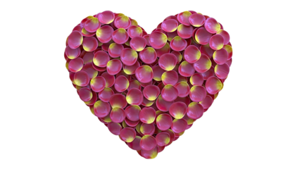 Heart shape made of red and yellow rose petals