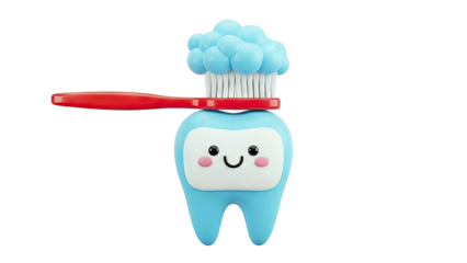 Happy cartoon tooth with toothbrush and toothpaste