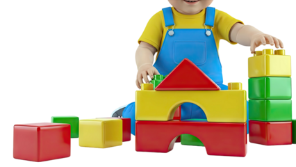 Child playing with colorful building blocks