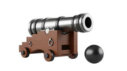 3D Rendering of a Vintage Cannon and Cannonball
