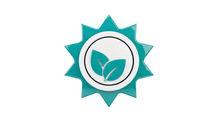 Turquoise Star Badge with Green Leaves Icon