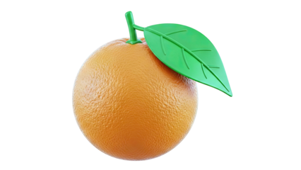 Stylized Orange with Green Leaf and Stem