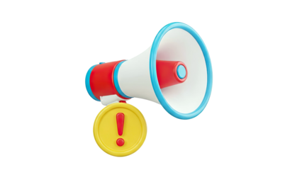 3D Red and White Megaphone with Exclamation Mark Symbol
