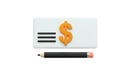 3D Render of a Pencil and a Document with Dollar Sign
