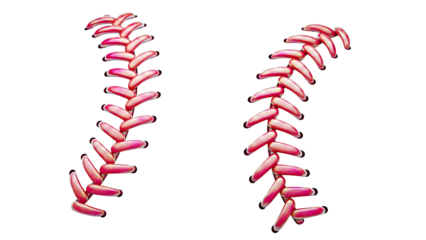 Close-up of red baseball stitching on white background