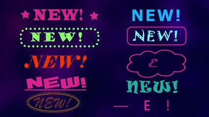 New Announcement Typography Badges with Colorful Sticker Labels for Marketing and Promotion Design.
