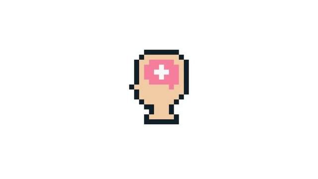 8-bit pixel art psychology brain icon. looped animation 4k 30fps