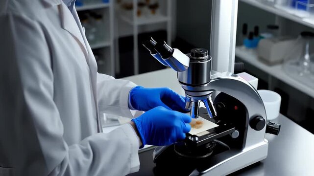  Scientist Analyzing Sample Under Microscope in Laboratory