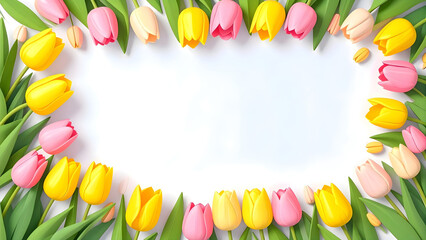 Modern flat design hanging tulip illustration border. Simple botanical frame for wedding stationery, spring blossom announcements, and minimalist aesthetic floral pattern for digital use.