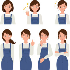 Fototapeta premium Woman Various Expresssions Flat Design Vector Illustrations Set