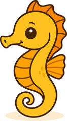 Fototapeta premium A cute cartoon illustration of a yellow seahorse with a friendly expression and playful design. This adorable marine animal design captures the charm of the seahorse in a kawaii, colorful style