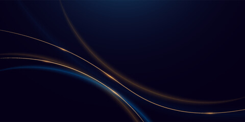 Luxury dark blue background with gold line curved and lighting effect sparkle. Vector illustration