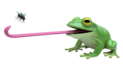 Cartoon Frog Catching Fly with its Tongue