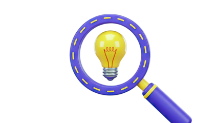 Magnifying glass and light bulb
