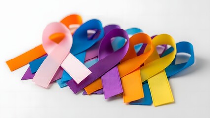 Fototapeta premium Pile of Multi Colored Awareness Ribbons for All Cancers