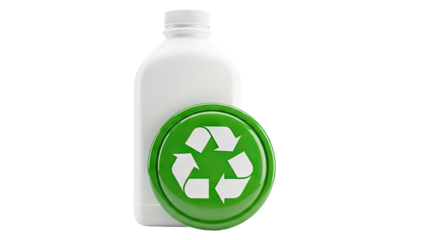 White bottle with green recycling symbol