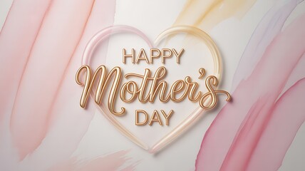 Happy Mothers Day text golden heart frame watercolor background