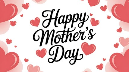 Happy Mothers Day text with red hearts background