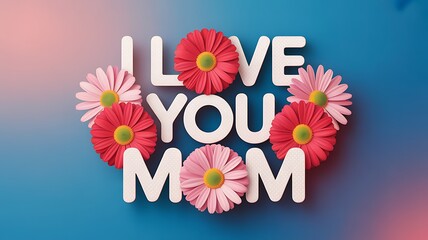 I Love You Mom Text with Colorful Daisy Flowers