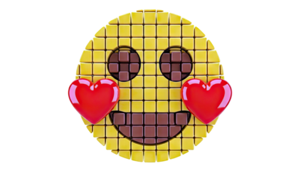 3D Emoji with Heart Cheeks Made of Cubes