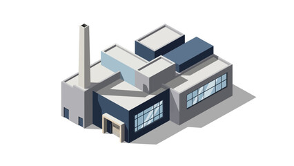 Fototapeta premium Isometric vector illustration of a modern industrial factory building with a chimney, representing manufacturing, production, and business operations for economic growth and enterprise