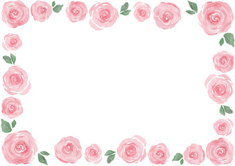 水彩風ピンクのバラのフレームイラスト｜やさしく上品な花のデザイン