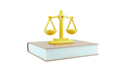 3D Render of Golden Scales of Justice on a Book