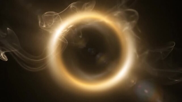 Abstract ring of light evolving with flowing smoke against dark background video effect