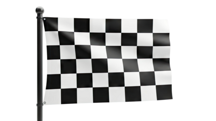 Black and white checkered flag waving on a pole