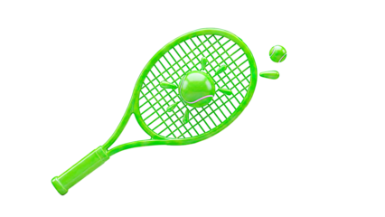 Green Tennis Racket with Tennis Ball and Splashes