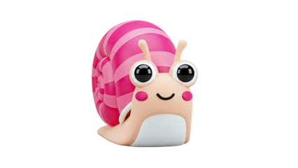 Cute Pink Striped Snail Character 3D Render