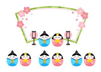 おひなさまと桃の花のひな祭りフレーム