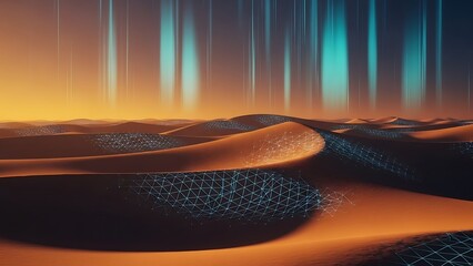 Mysterious Desert Landscape with Neon Lights