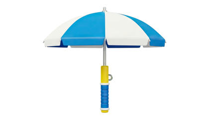 Blue and White Beach Umbrella with Yellow Handle