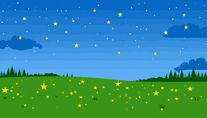 Night landscape cartoon vector illustration