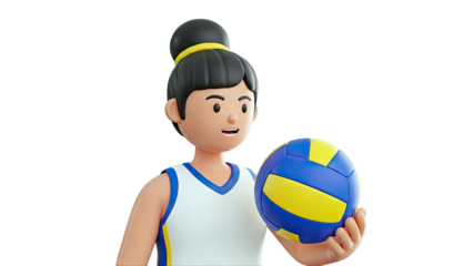 3D Cartoon Girl Holding a Volleyball