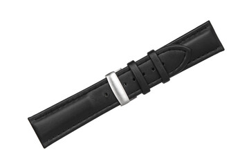 Fototapeta premium Black leather watch strap with clasp