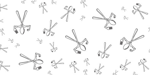 Seamless Pattern of Silverware and Utensils on a White Background